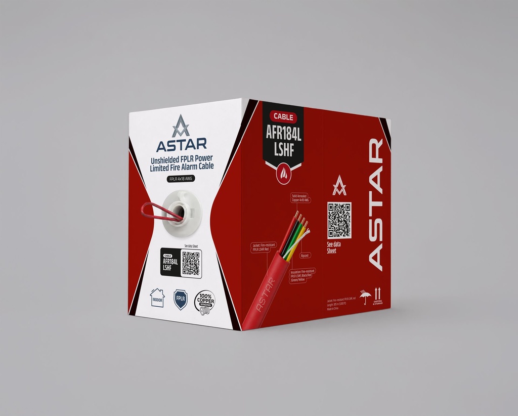 [AFR184L] ASTAR - Cable de alarma contra incendios FPLR LSHF/LSZH, 4x18 AWG, sin blindaje
