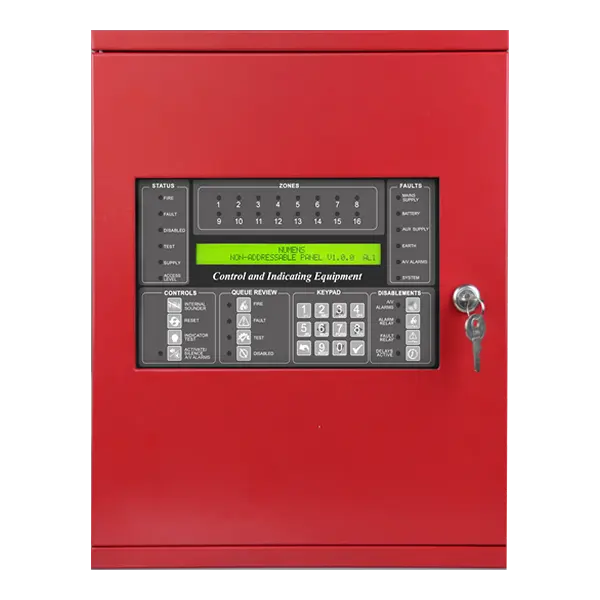 [4004-05] Panel Contra Incendio Convencional, LCD, 2 zonas, Carcasa metálica, rojo